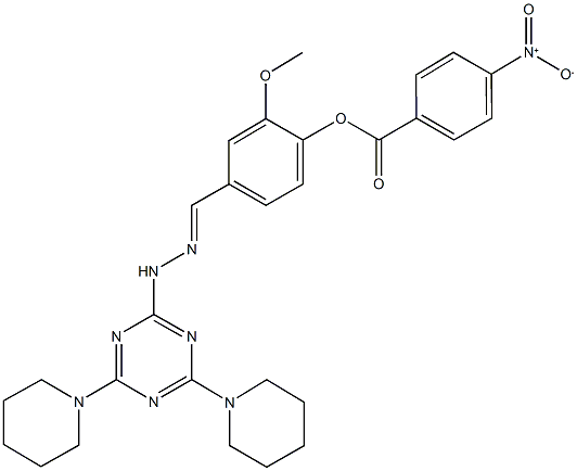 4-{2-[4,6-di(1-piperidinyl)-1,3,5-triazin-2-yl]carbohydrazonoyl}-2-methoxyphenyl 4-nitrobenzoate Structure