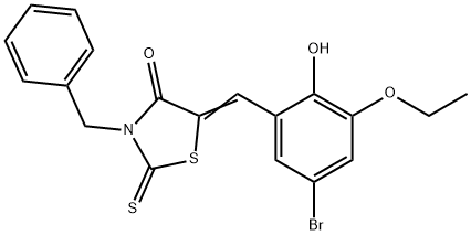 3-benzyl-5-(5-bromo-3-ethoxy-2-hydroxybenzylidene)-2-thioxo-1,3-thiazolidin-4-one 구조식 이미지