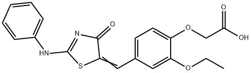 (2-ethoxy-4-{[4-oxo-2-(phenylimino)-1,3-thiazolidin-5-ylidene]methyl}phenoxy)acetic acid 구조식 이미지