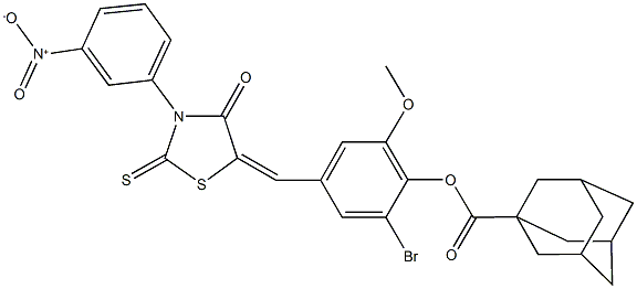 2-bromo-4-[(3-{3-nitrophenyl}-4-oxo-2-thioxo-1,3-thiazolidin-5-ylidene)methyl]-6-methoxyphenyl 1-adamantanecarboxylate 구조식 이미지