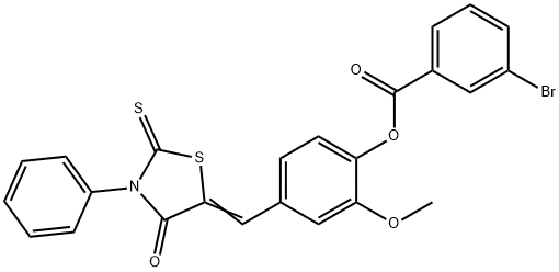 2-methoxy-4-[(4-oxo-3-phenyl-2-thioxo-1,3-thiazolidin-5-ylidene)methyl]phenyl 3-bromobenzoate 구조식 이미지