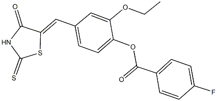 2-ethoxy-4-[(4-oxo-2-thioxo-1,3-thiazolidin-5-ylidene)methyl]phenyl 4-fluorobenzoate 구조식 이미지
