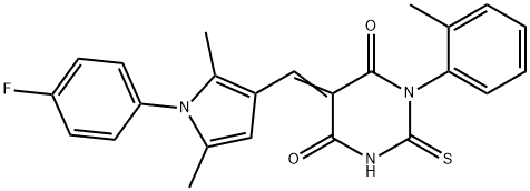 5-{[1-(4-fluorophenyl)-2,5-dimethyl-1H-pyrrol-3-yl]methylene}-1-(2-methylphenyl)-2-thioxodihydro-4,6(1H,5H)-pyrimidinedione 구조식 이미지