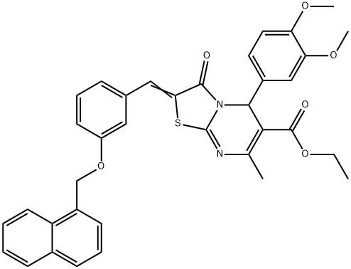 ethyl 5-(3,4-dimethoxyphenyl)-7-methyl-2-[3-(1-naphthylmethoxy)benzylidene]-3-oxo-2,3-dihydro-5H-[1,3]thiazolo[3,2-a]pyrimidine-6-carboxylate 구조식 이미지