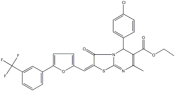 ethyl 5-(4-chlorophenyl)-7-methyl-3-oxo-2-({5-[3-(trifluoromethyl)phenyl]-2-furyl}methylene)-2,3-dihydro-5H-[1,3]thiazolo[3,2-a]pyrimidine-6-carboxylate Structure