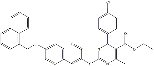 ethyl 5-(4-chlorophenyl)-7-methyl-2-[4-(1-naphthylmethoxy)benzylidene]-3-oxo-2,3-dihydro-5H-[1,3]thiazolo[3,2-a]pyrimidine-6-carboxylate 구조식 이미지