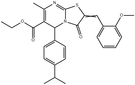 ethyl 5-(4-isopropylphenyl)-2-(2-methoxybenzylidene)-7-methyl-3-oxo-2,3-dihydro-5H-[1,3]thiazolo[3,2-a]pyrimidine-6-carboxylate 구조식 이미지