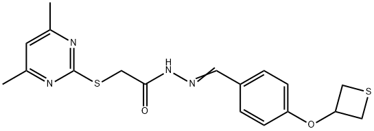 2-[(4,6-dimethyl-2-pyrimidinyl)sulfanyl]-N'-[4-(3-thietanyloxy)benzylidene]acetohydrazide 구조식 이미지
