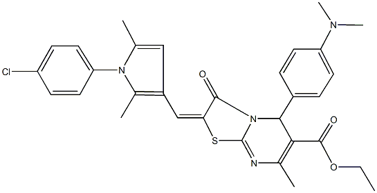 ethyl 2-{[1-(4-chlorophenyl)-2,5-dimethyl-1H-pyrrol-3-yl]methylene}-5-[4-(dimethylamino)phenyl]-7-methyl-3-oxo-2,3-dihydro-5H-[1,3]thiazolo[3,2-a]pyrimidine-6-carboxylate Structure