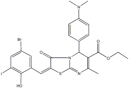 ethyl 2-(5-bromo-2-hydroxy-3-iodobenzylidene)-5-[4-(dimethylamino)phenyl]-7-methyl-3-oxo-2,3-dihydro-5H-[1,3]thiazolo[3,2-a]pyrimidine-6-carboxylate Structure