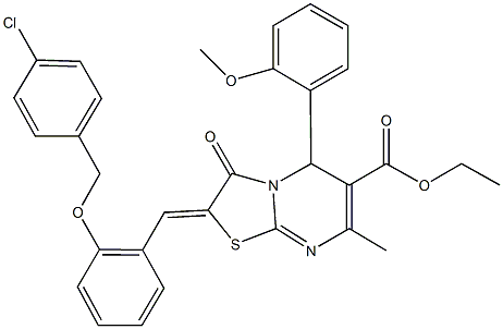 ethyl 2-{2-[(4-chlorobenzyl)oxy]benzylidene}-5-(2-methoxyphenyl)-7-methyl-3-oxo-2,3-dihydro-5H-[1,3]thiazolo[3,2-a]pyrimidine-6-carboxylate Structure