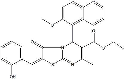 ethyl 2-(2-hydroxybenzylidene)-5-(2-methoxy-1-naphthyl)-7-methyl-3-oxo-2,3-dihydro-5H-[1,3]thiazolo[3,2-a]pyrimidine-6-carboxylate Structure