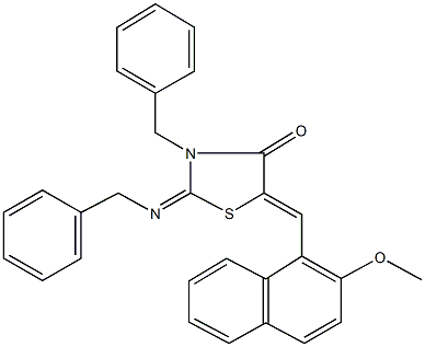 3-benzyl-2-(benzylimino)-5-[(2-methoxy-1-naphthyl)methylene]-1,3-thiazolidin-4-one 구조식 이미지