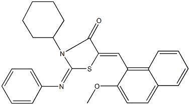 3-cyclohexyl-5-[(2-methoxy-1-naphthyl)methylene]-2-(phenylimino)-1,3-thiazolidin-4-one Structure