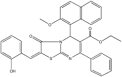 ethyl 2-(2-hydroxybenzylidene)-5-(2-methoxy-1-naphthyl)-3-oxo-7-phenyl-2,3-dihydro-5H-[1,3]thiazolo[3,2-a]pyrimidine-6-carboxylate Structure