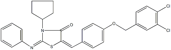 3-cyclopentyl-5-{4-[(3,4-dichlorobenzyl)oxy]benzylidene}-2-(phenylimino)-1,3-thiazolidin-4-one Structure