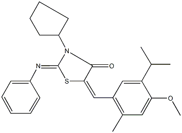 3-cyclopentyl-5-(5-isopropyl-4-methoxy-2-methylbenzylidene)-2-(phenylimino)-1,3-thiazolidin-4-one 구조식 이미지