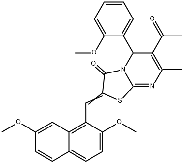 6-acetyl-2-[(2,7-dimethoxy-1-naphthyl)methylene]-5-(2-methoxyphenyl)-7-methyl-5H-[1,3]thiazolo[3,2-a]pyrimidin-3(2H)-one 구조식 이미지