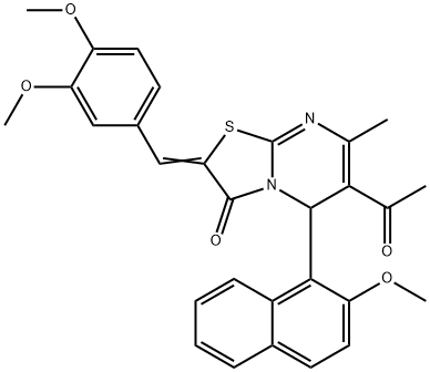 6-acetyl-2-(3,4-dimethoxybenzylidene)-5-(2-methoxy-1-naphthyl)-7-methyl-5H-[1,3]thiazolo[3,2-a]pyrimidin-3(2H)-one Structure