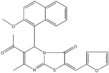 6-acetyl-2-(2-furylmethylene)-5-(2-methoxy-1-naphthyl)-7-methyl-5H-[1,3]thiazolo[3,2-a]pyrimidin-3(2H)-one Structure