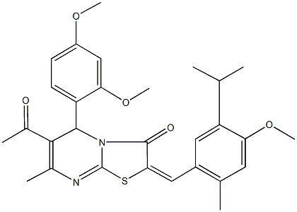 6-acetyl-5-(2,4-dimethoxyphenyl)-2-(5-isopropyl-4-methoxy-2-methylbenzylidene)-7-methyl-5H-[1,3]thiazolo[3,2-a]pyrimidin-3(2H)-one Structure