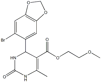 2-methoxyethyl 4-(6-bromo-1,3-benzodioxol-5-yl)-6-methyl-2-oxo-1,2,3,4-tetrahydro-5-pyrimidinecarboxylate 구조식 이미지