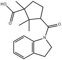 3-(2,3-dihydro-1H-indol-1-ylcarbonyl)-1,2,2-trimethylcyclopentanecarboxylic acid Structure