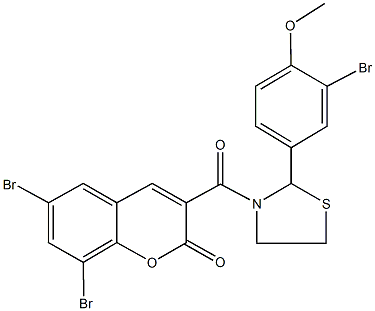 6,8-dibromo-3-{[2-(3-bromo-4-methoxyphenyl)-1,3-thiazolidin-3-yl]carbonyl}-2H-chromen-2-one Structure