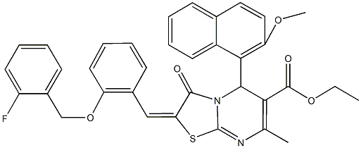 ethyl 2-{2-[(2-fluorobenzyl)oxy]benzylidene}-5-(2-methoxy-1-naphthyl)-7-methyl-3-oxo-2,3-dihydro-5H-[1,3]thiazolo[3,2-a]pyrimidine-6-carboxylate 구조식 이미지