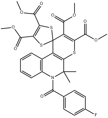 tetramethyl 6'-(4-fluorobenzoyl)-5',5'-dimethyl-5',6'-dihydrospiro(1,3-dithiole-2,1'-[1'H]-thiopyrano[2,3-c]quinoline)-2',3',4,5-tetracarboxylate Structure