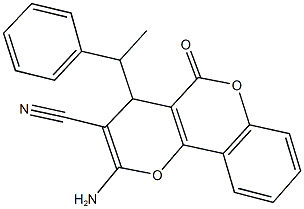 2-amino-5-oxo-4-(1-phenylethyl)-4H,5H-pyrano[3,2-c]chromene-3-carbonitrile 구조식 이미지