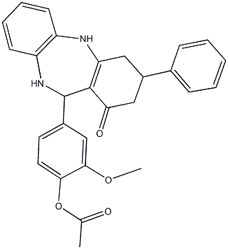 2-methoxy-4-(1-oxo-3-phenyl-2,3,4,5,10,11-hexahydro-1H-dibenzo[b,e][1,4]diazepin-11-yl)phenyl acetate 구조식 이미지