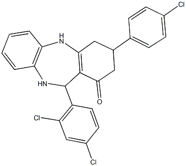 3-(4-chlorophenyl)-11-(2,4-dichlorophenyl)-2,3,4,5,10,11-hexahydro-1H-dibenzo[b,e][1,4]diazepin-1-one 구조식 이미지