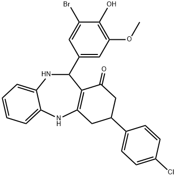 11-(3-bromo-4-hydroxy-5-methoxyphenyl)-3-(4-chlorophenyl)-2,3,4,5,10,11-hexahydro-1H-dibenzo[b,e][1,4]diazepin-1-one 구조식 이미지