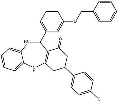 11-[3-(benzyloxy)phenyl]-3-(4-chlorophenyl)-2,3,4,5,10,11-hexahydro-1H-dibenzo[b,e][1,4]diazepin-1-one 구조식 이미지