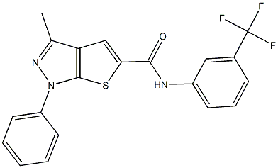3-methyl-1-phenyl-N-[3-(trifluoromethyl)phenyl]-1H-thieno[2,3-c]pyrazole-5-carboxamide Structure