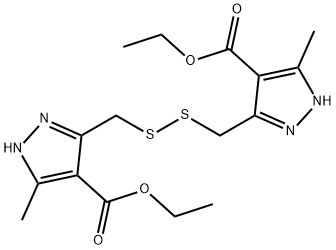 ethyl 3-[({[4-(ethoxycarbonyl)-5-methyl-1H-pyrazol-3-yl]methyl}disulfanyl)methyl]-5-methyl-1H-pyrazole-4-carboxylate 구조식 이미지