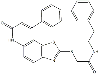 N-[2-({2-oxo-2-[(2-phenylethyl)amino]ethyl}sulfanyl)-1,3-benzothiazol-6-yl]-3-phenylacrylamide Structure