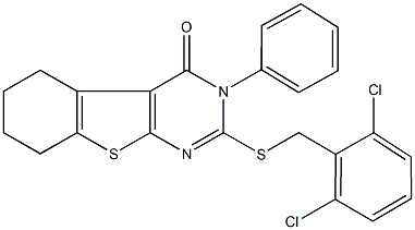 2-[(2,6-dichlorobenzyl)sulfanyl]-3-phenyl-5,6,7,8-tetrahydro[1]benzothieno[2,3-d]pyrimidin-4(3H)-one 구조식 이미지