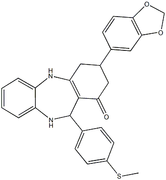 3-(1,3-benzodioxol-5-yl)-11-[4-(methylsulfanyl)phenyl]-2,3,4,5,10,11-hexahydro-1H-dibenzo[b,e][1,4]diazepin-1-one Structure