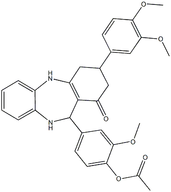 4-[3-(3,4-dimethoxyphenyl)-1-oxo-2,3,4,5,10,11-hexahydro-1H-dibenzo[b,e][1,4]diazepin-11-yl]-2-methoxyphenyl acetate Structure
