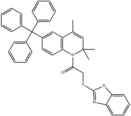 1-[(1,3-benzoxazol-2-ylsulfanyl)acetyl]-2,2,4-trimethyl-6-trityl-1,2-dihydroquinoline 구조식 이미지