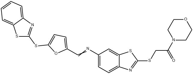 N-{[5-(1,3-benzothiazol-2-ylsulfanyl)-2-furyl]methylene}-N-(2-{[2-(4-morpholinyl)-2-oxoethyl]sulfanyl}-1,3-benzothiazol-6-yl)amine 구조식 이미지