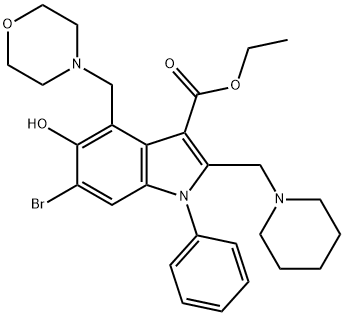 ethyl 6-bromo-5-hydroxy-4-(4-morpholinylmethyl)-1-phenyl-2-(1-piperidinylmethyl)-1H-indole-3-carboxylate Structure