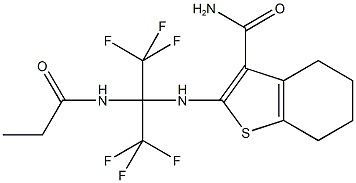 2-{[2,2,2-trifluoro-1-(propionylamino)-1-(trifluoromethyl)ethyl]amino}-4,5,6,7-tetrahydro-1-benzothiophene-3-carboxamide Structure