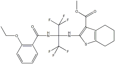 methyl 2-{[1-[(2-ethoxybenzoyl)amino]-2,2,2-trifluoro-1-(trifluoromethyl)ethyl]amino}-4,5,6,7-tetrahydro-1-benzothiophene-3-carboxylate Structure