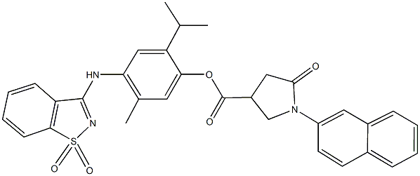 4-[(1,1-dioxido-1,2-benzisothiazol-3-yl)amino]-2-isopropyl-5-methylphenyl 1-(2-naphthyl)-5-oxo-3-pyrrolidinecarboxylate 구조식 이미지