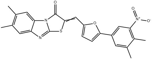 2-[(5-{3-nitro-4,5-dimethylphenyl}-2-furyl)methylene]-6,7-dimethyl[1,3]thiazolo[3,2-a]benzimidazol-3(2H)-one 구조식 이미지