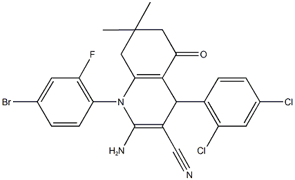 2-amino-1-(4-bromo-2-fluorophenyl)-4-(2,4-dichlorophenyl)-7,7-dimethyl-5-oxo-1,4,5,6,7,8-hexahydro-3-quinolinecarbonitrile 구조식 이미지