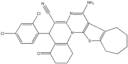 8-amino-5-(2,4-dichlorophenyl)-4-oxo-1,3,4,5,10,11,12,13-octahydro-2H,9H-cyclohepta[4',5']thieno[3',2':5,6]pyrimido[1,2-a]quinoline-6-carbonitrile Structure